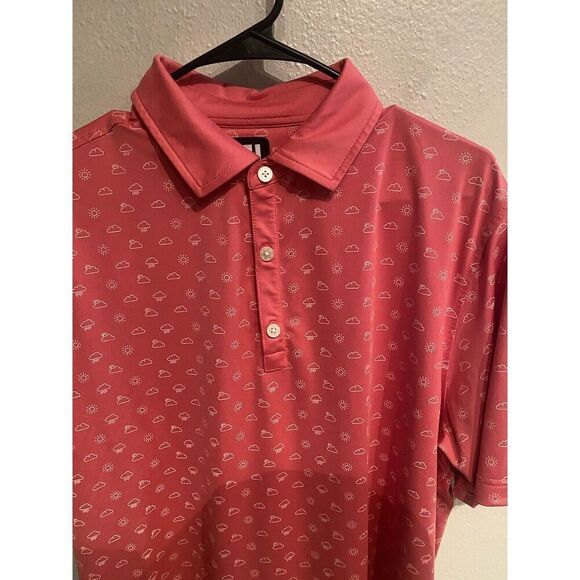 Footjoy Mens Medium Weather Print Pattern Golf Polo Clouds Sun Rain Lighting - Picture 1 of 8